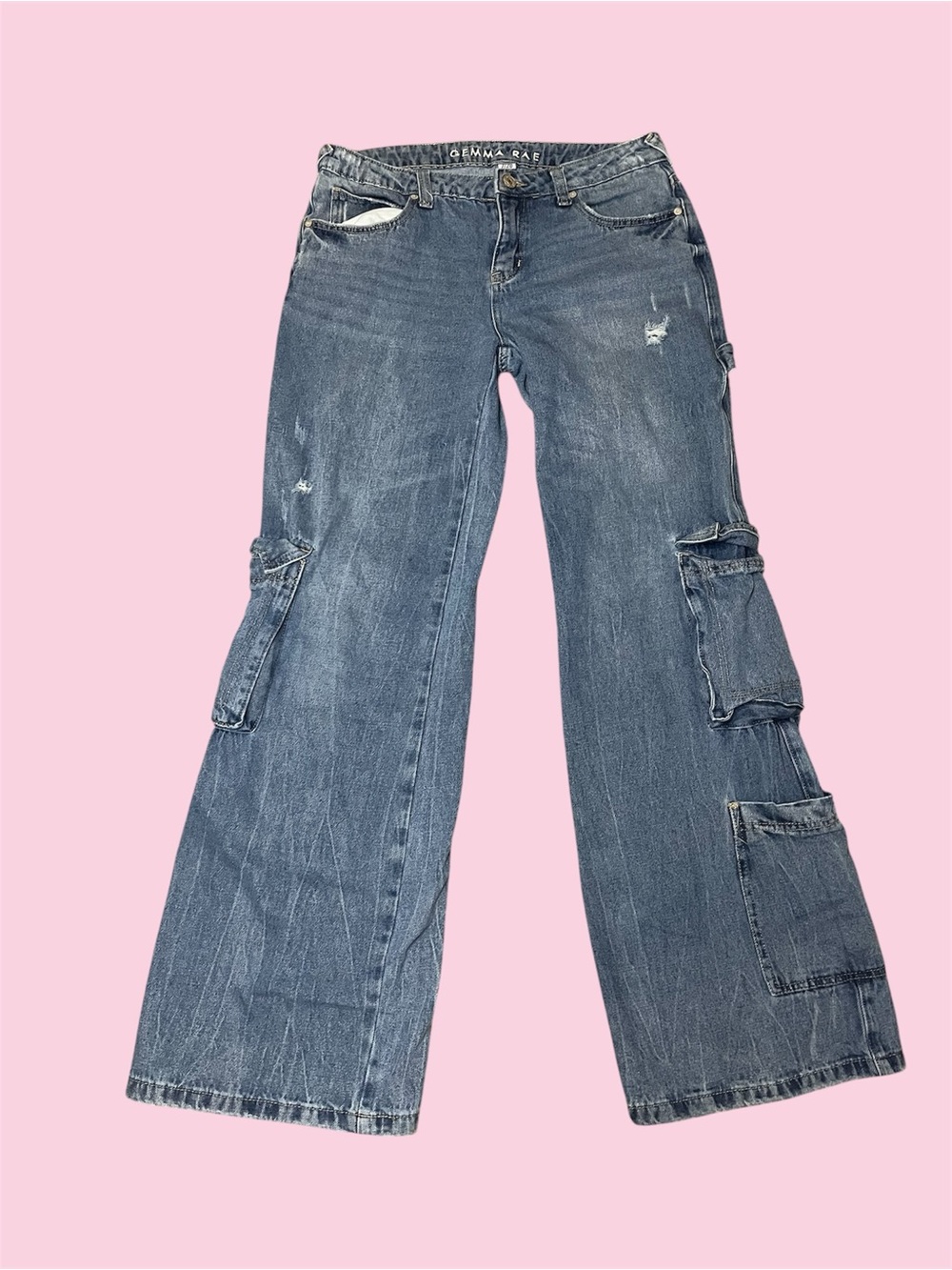 Wide-Leg low rise y2k cargo Jeans in Washed Blue by
